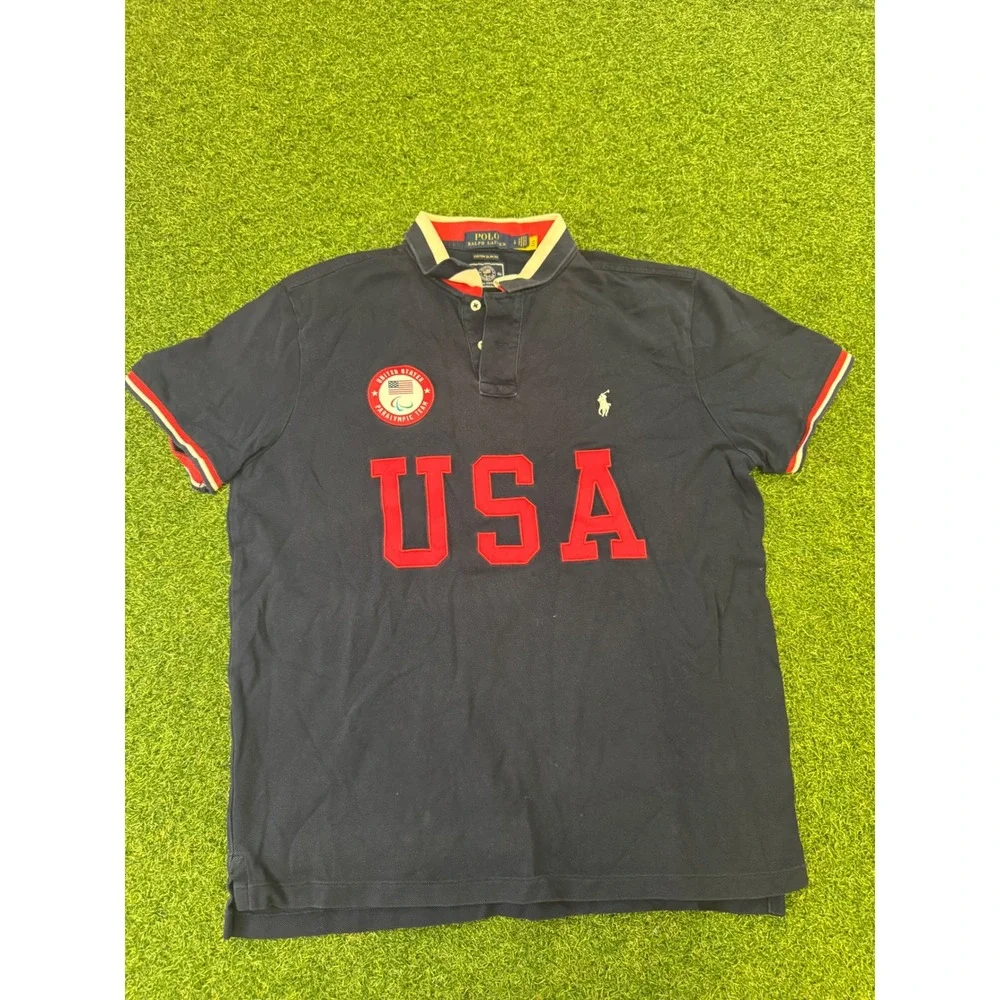 Polo Ralph Lauren USA Paralympic Team 2020 Navy Blue Polo Shirt‎ Mens Large L